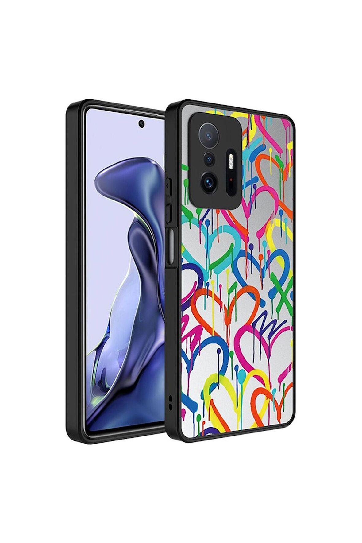 Xiaomi Mi 11T Pro 5G Uyumlu Kılıf Aynalı Desenli Kamera Korumalı Parlak Mirror Kapak Kalp