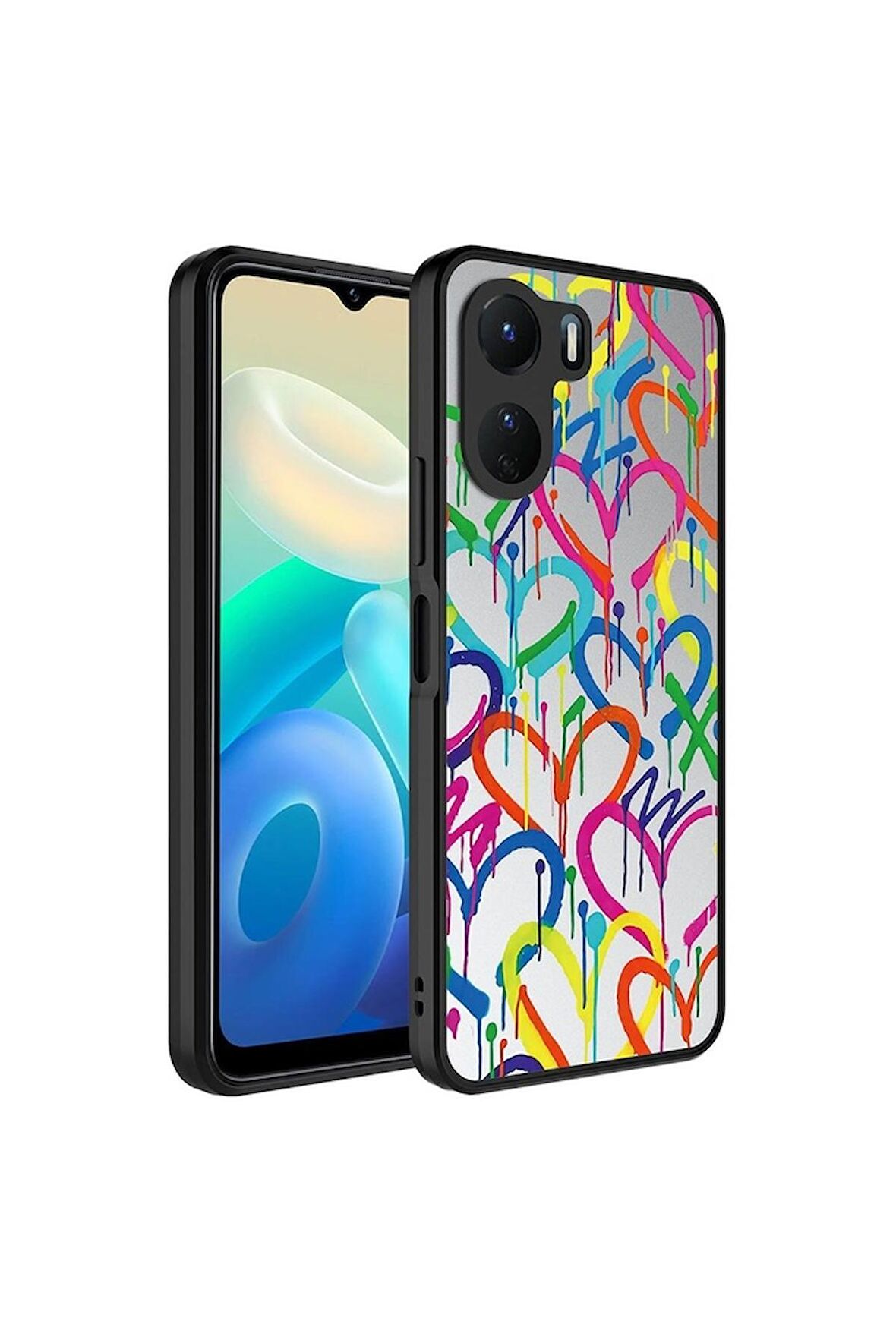 Vivo Y16 Uyumlu Kılıf Aynalı Desenli Kamera Korumalı Parlak Mirror Kapak Kalp