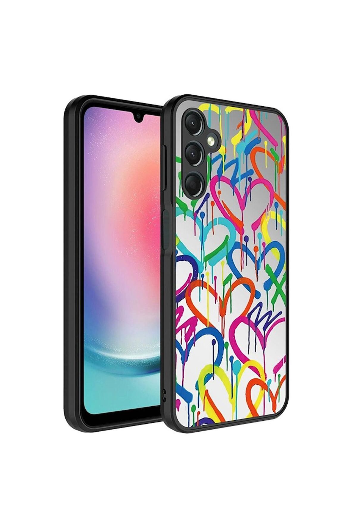 Samsung Galaxy A54 Uyumlu Kılıf Aynalı Desenli Kamera Korumalı Parlak Mirror Kapak Kalp