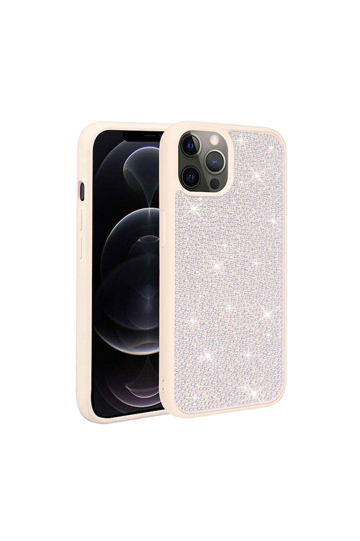 Apple iPhone 14 Pro Max Uyumlu Kılıf Parlak Taşlı Tasarım Ston Kapak Beyaz