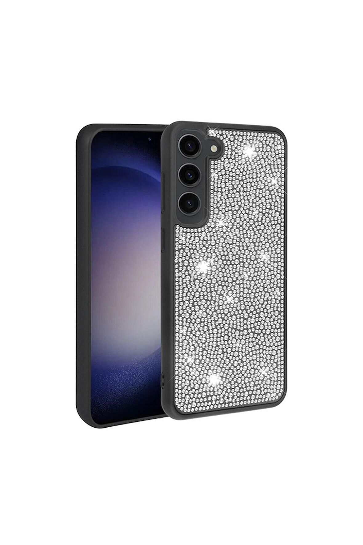 Samsung Galaxy S23 Plus Uyumlu Kılıf Parlak Taşlı Tasarım Ston Kapak Siyah