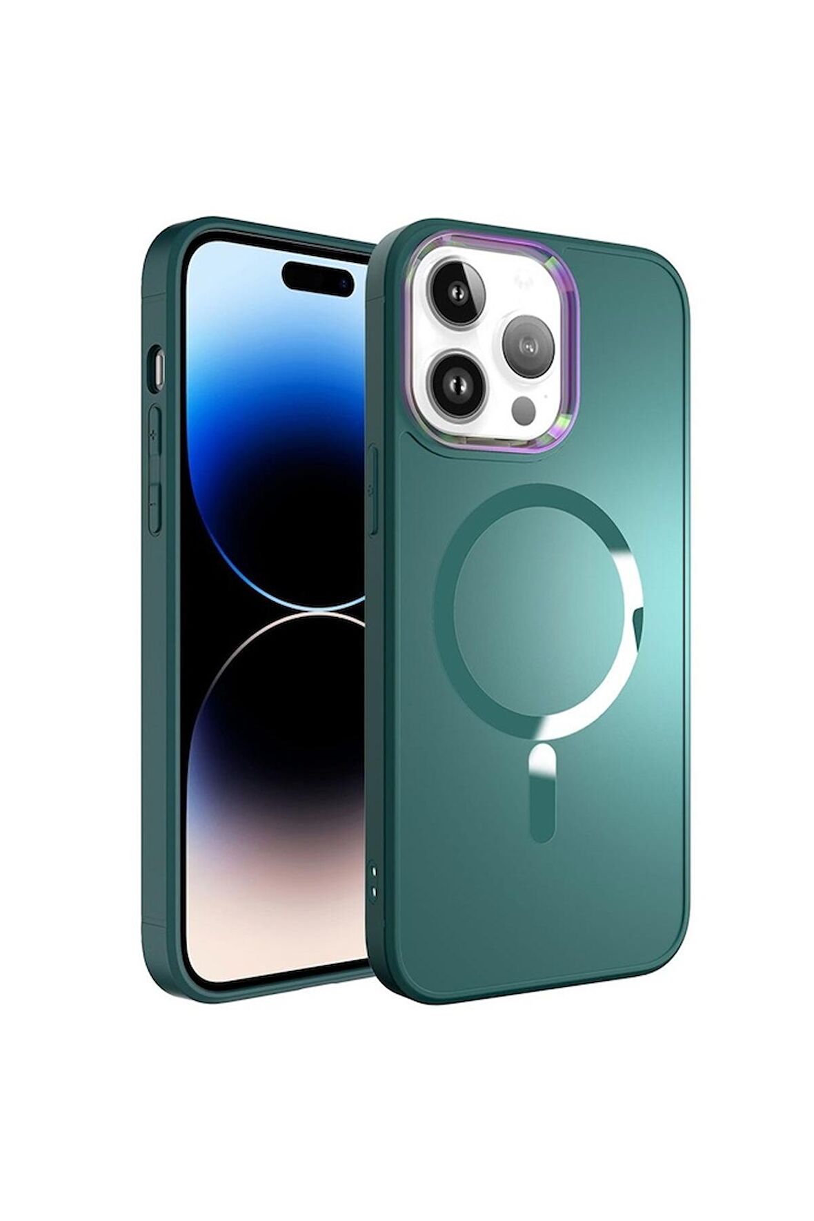 Apple iPhone 14 Pro Uyumlu Kılıf Magsafe Wireless Şarj Özellikli Stil Kapak Koyu Yeşil