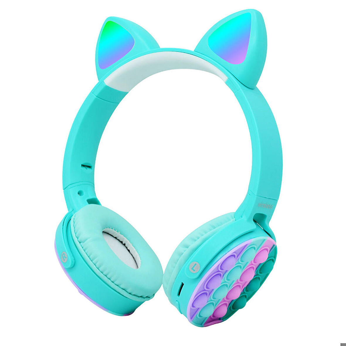 CXT-950 RGB Led Işıklı Kedi Kulağı Band Tasarımı Ayarlanabilir Katlanabilir Kulak Üstü Bluetooth Kulaklık Mavi