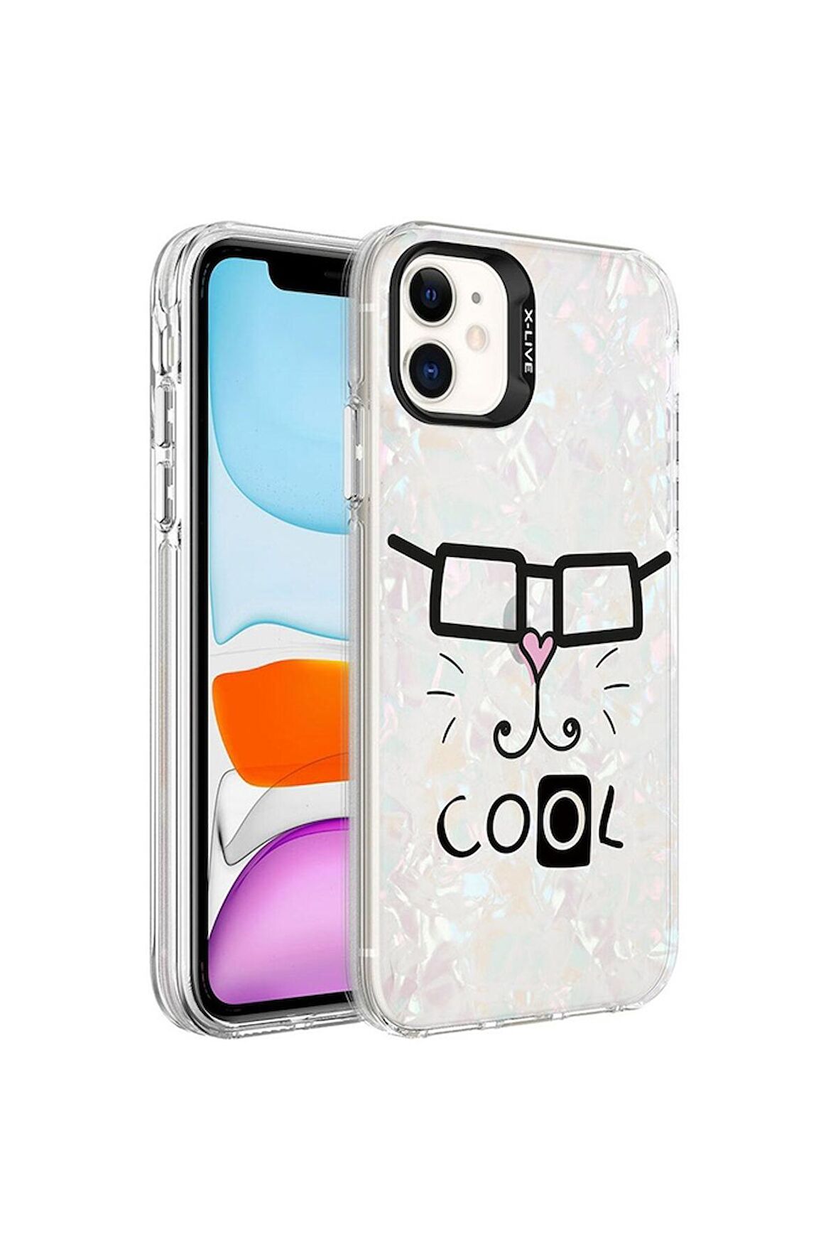 Apple iPhone 12 Uyumlu Kılıf Mermer Desenli Marbello Kapak Beyaz