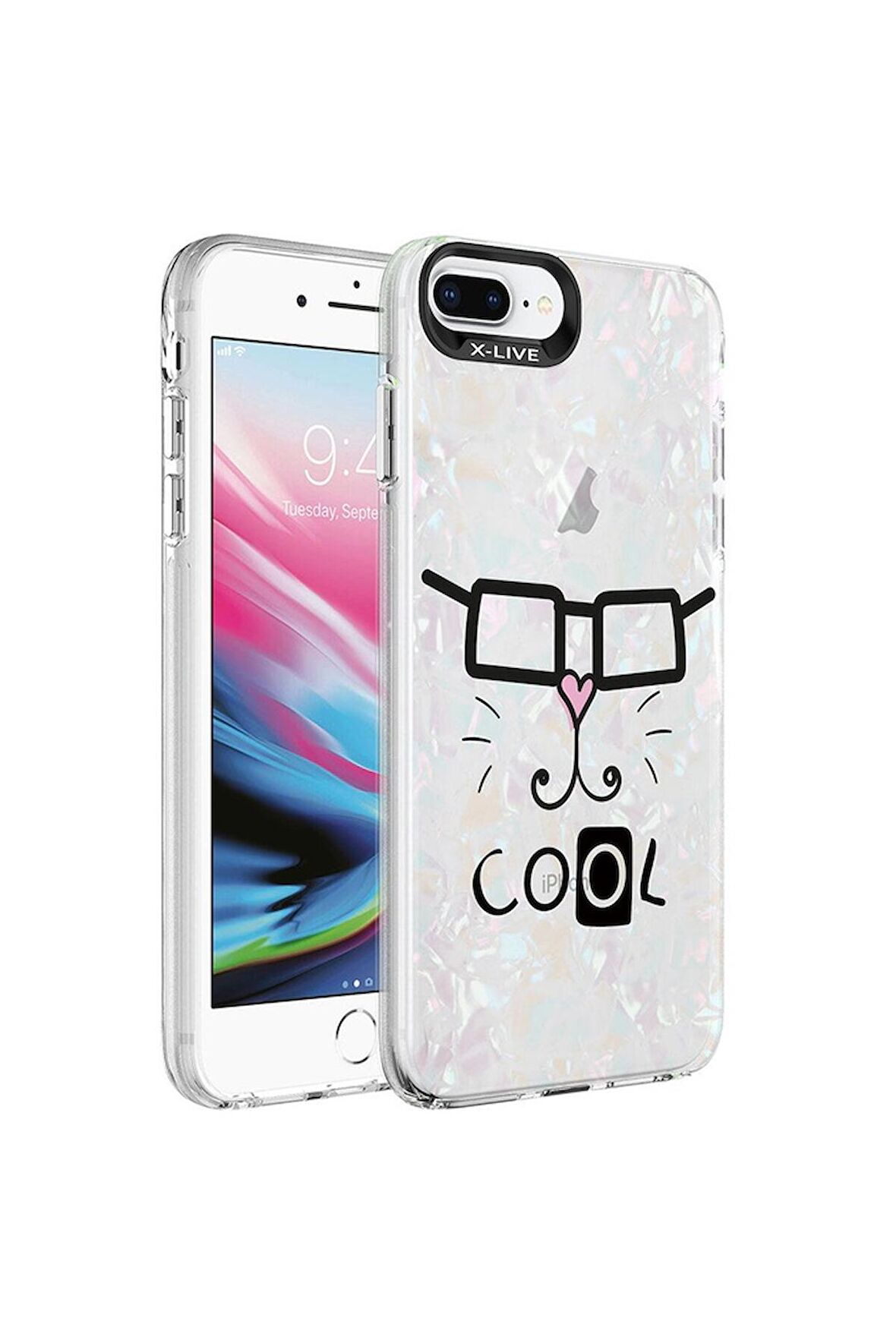 Apple iPhone 7 Plus Uyumlu Kılıf Mermer Desenli Marbello Kapak Beyaz