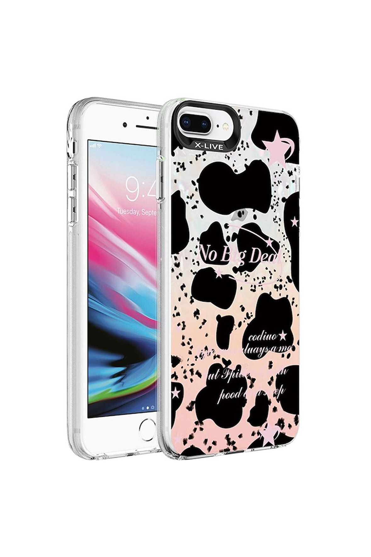 Apple iPhone 7 Plus Uyumlu Kılıf Mermer Desenli Marbello Kapak Siyah-Beyaz