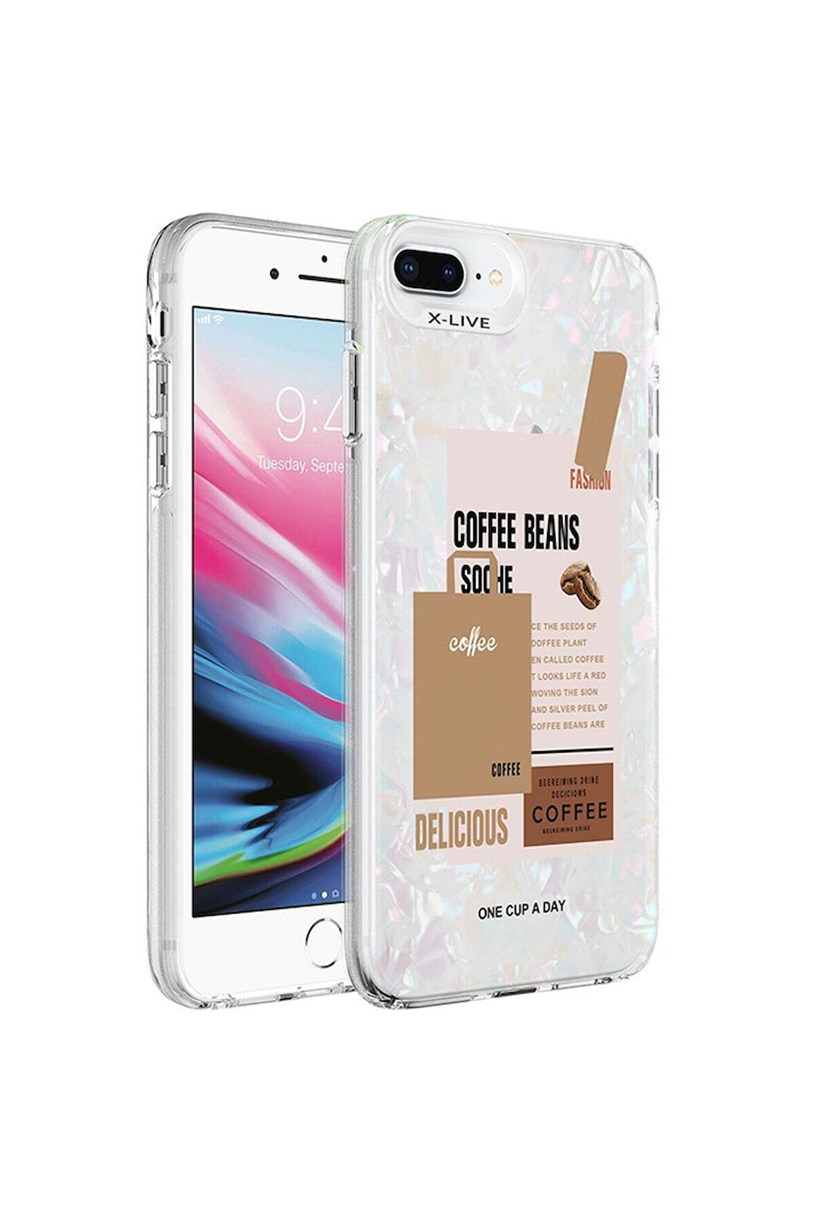 Apple iPhone 7 Plus Uyumlu Kılıf Mermer Desenli Marbello Kapak Kahverengi