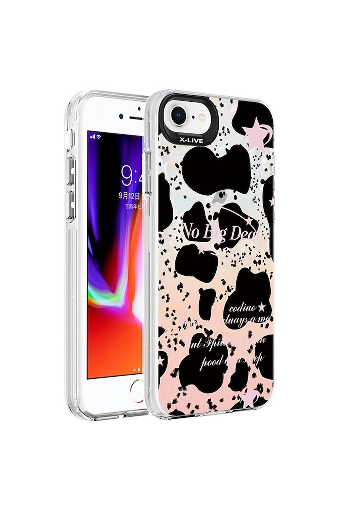 Apple iPhone 7 Uyumlu Kılıf Mermer Desenli Marbello Kapak Siyah-Beyaz