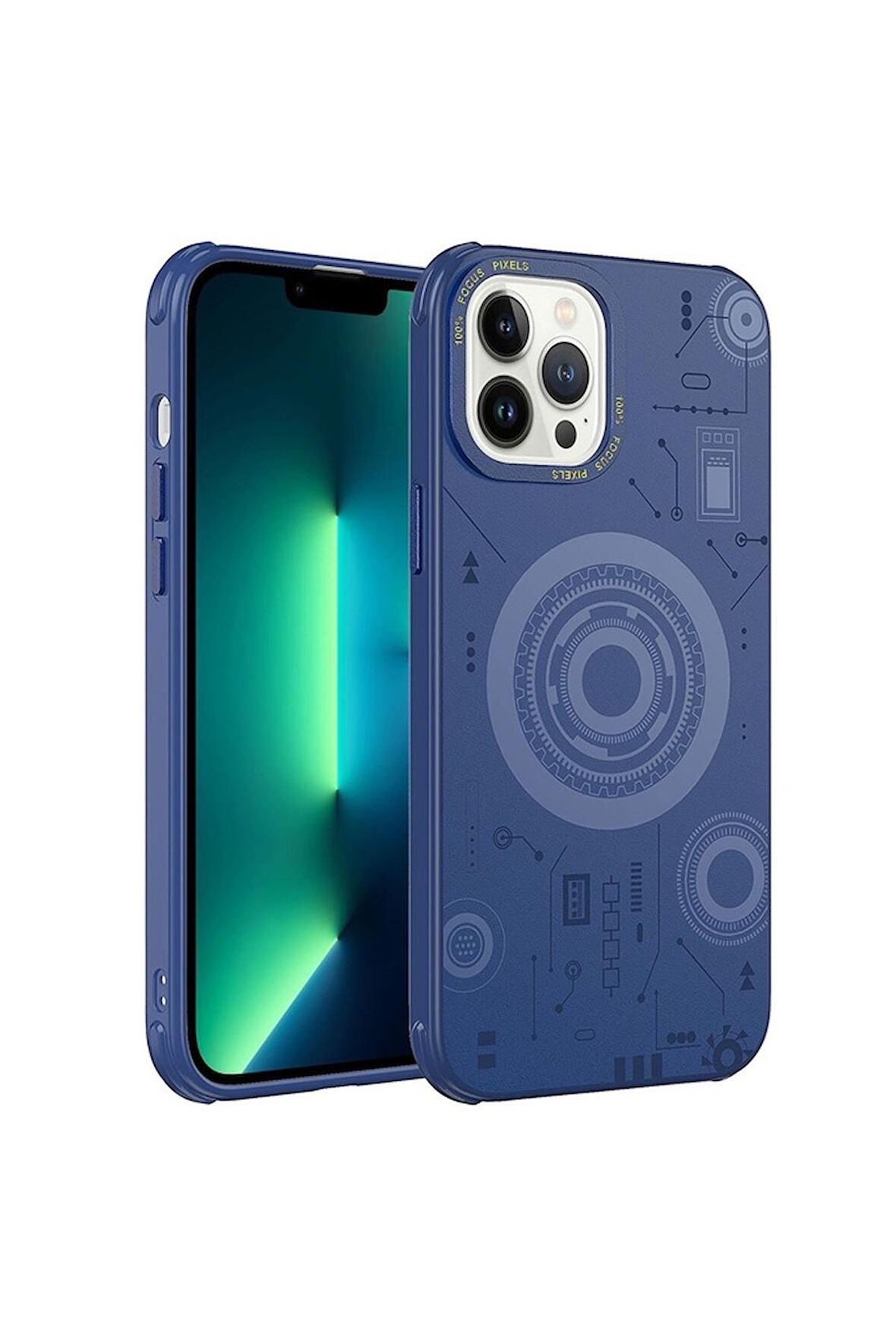 Apple iPhone 12 Pro Max Uyumlu Kılıf Wireless Şarj Özellikli Desenli Hot Kapak Lacivert