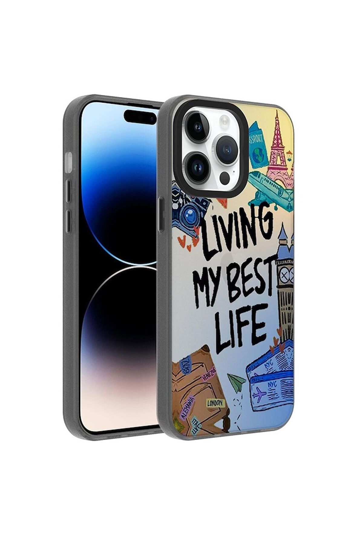 Apple iPhone 14 Pro Max Uyumlu Kılıf Desenli Dragon Sert Kapak Seyahat
