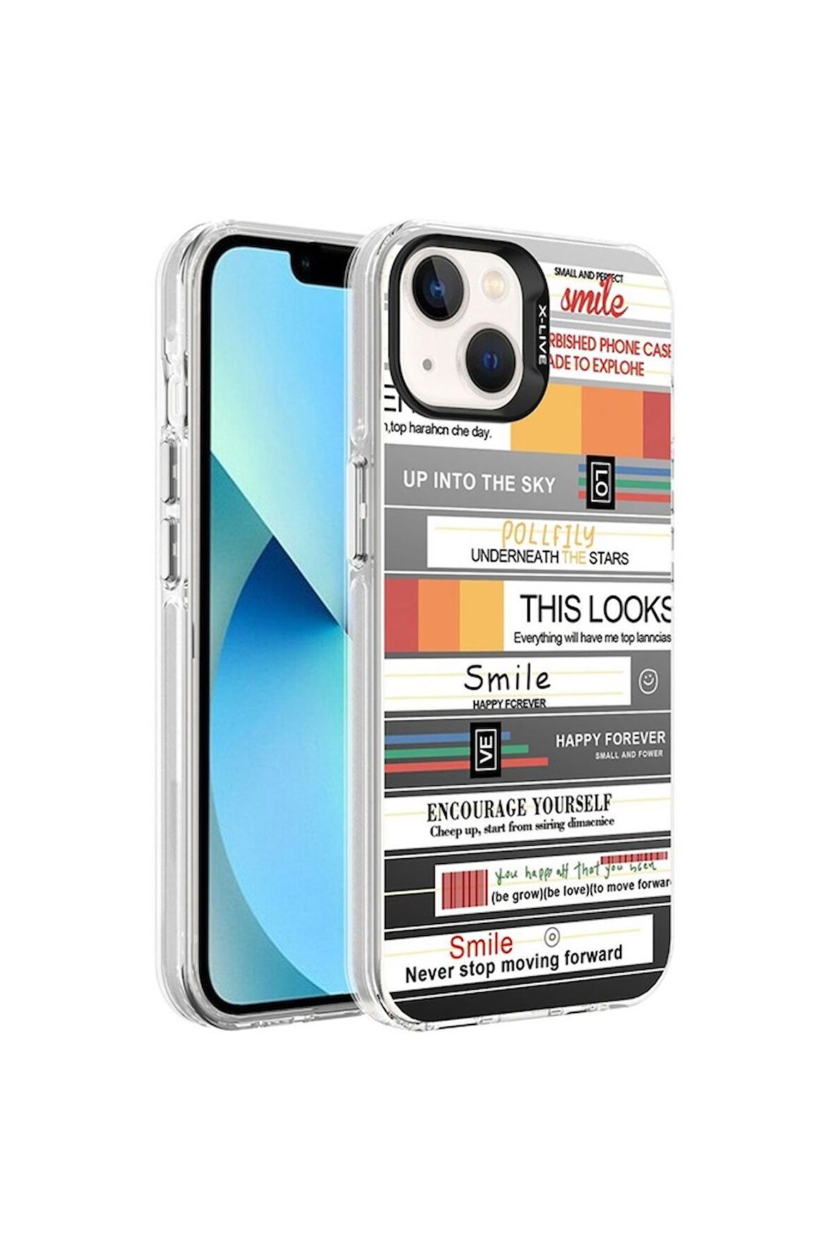 Apple iPhone 13 Uyumlu Kılıf Desenli Silver Sert Kapak Mottolar