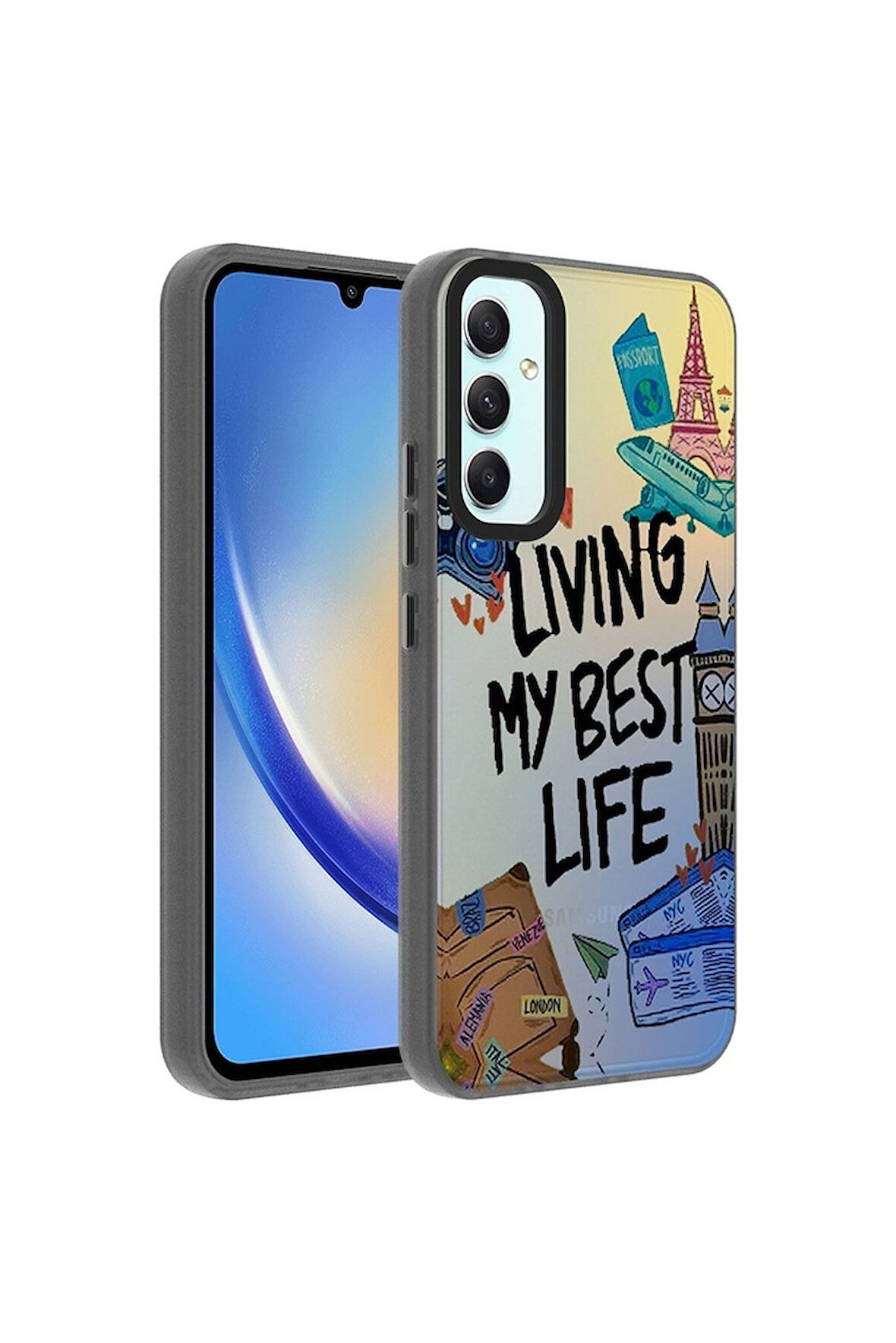 Samsung Galaxy A34 Uyumlu Kılıf Desenli Dragon Sert Kapak Seyahat