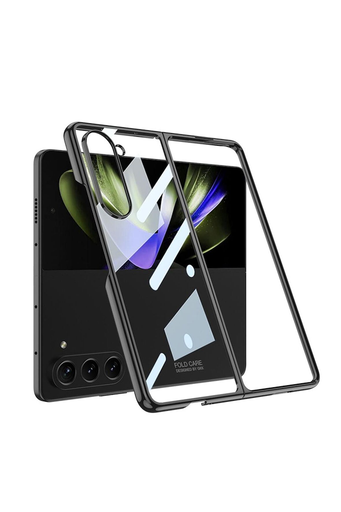 Samsung Galaxy Z Fold 5 Uyumlu Kılıf Full Camlı Kıpta Kapak Siyah
