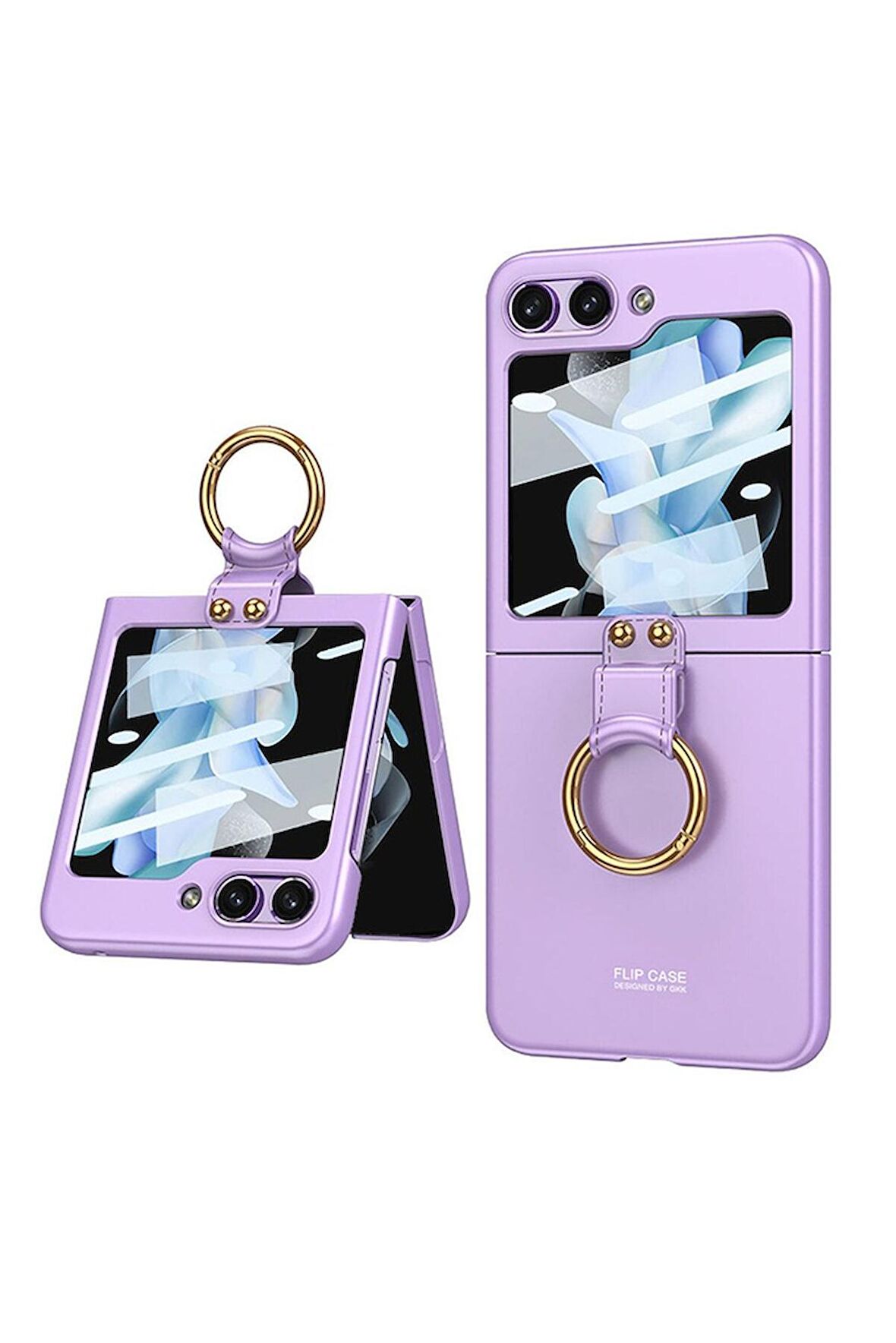 Samsung Galaxy Z Flip 5 Uyumlu Kılıf Kıpta Yüzüklü Flip Sert Kapak Mor