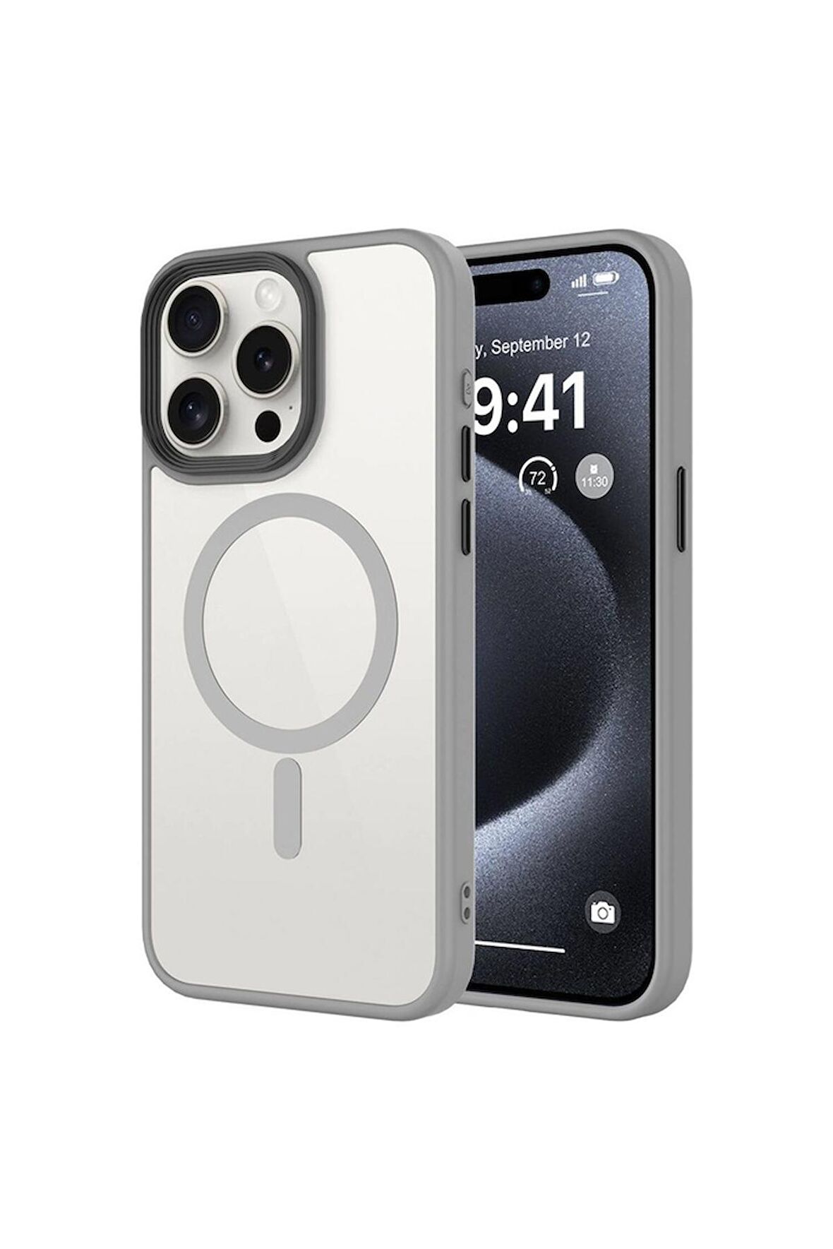 Apple iPhone 15 Pro Max Uyumlu Kılıf Mat Arka Yüzey Wireless Şarj Özellikli Flet Magsafe Kapak Titanyum