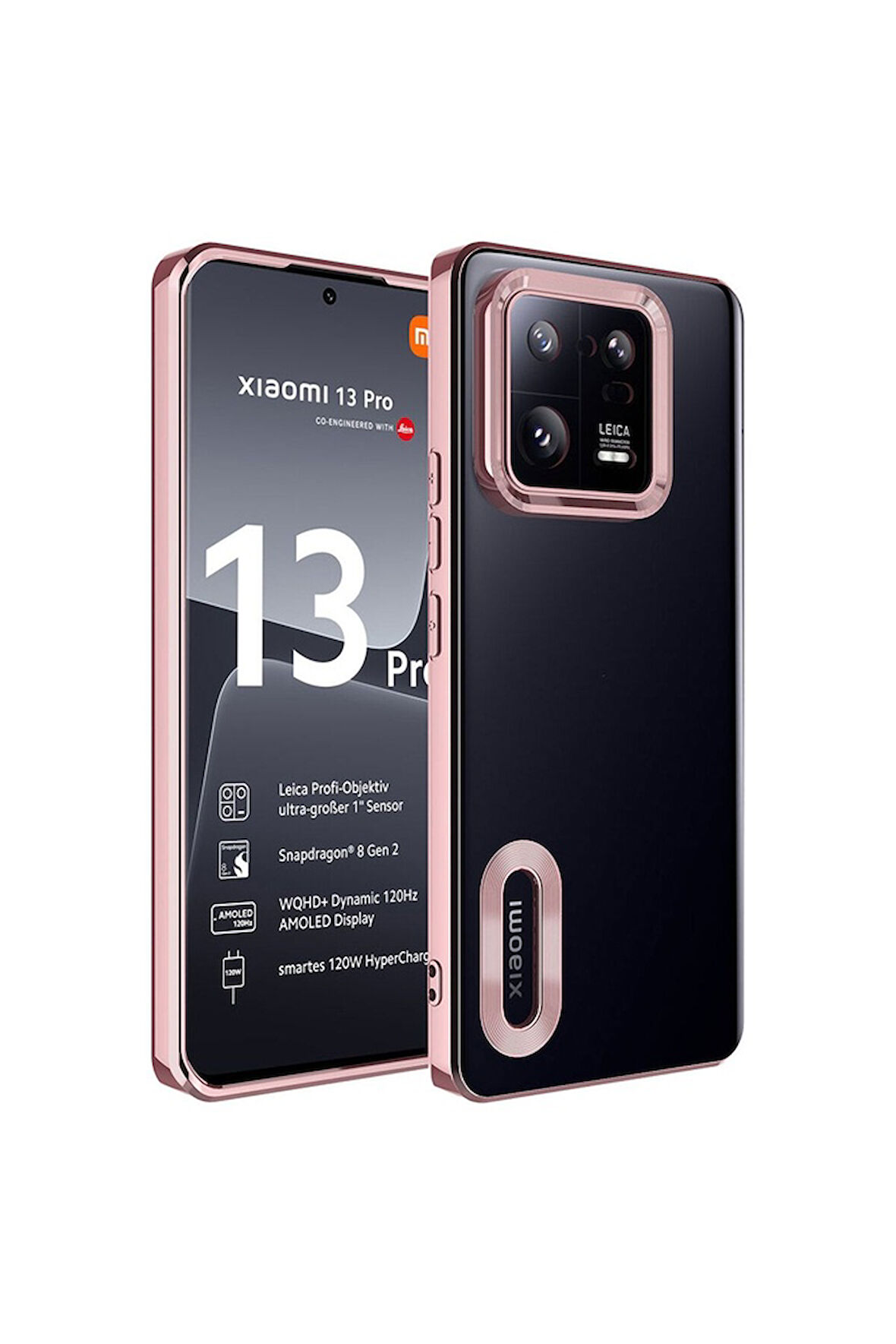 Xiaomi Mi 13 Pro Uyumlu Kılıf Kamera Korumalı Logo Gösteren Omega Kapak Rose Gold