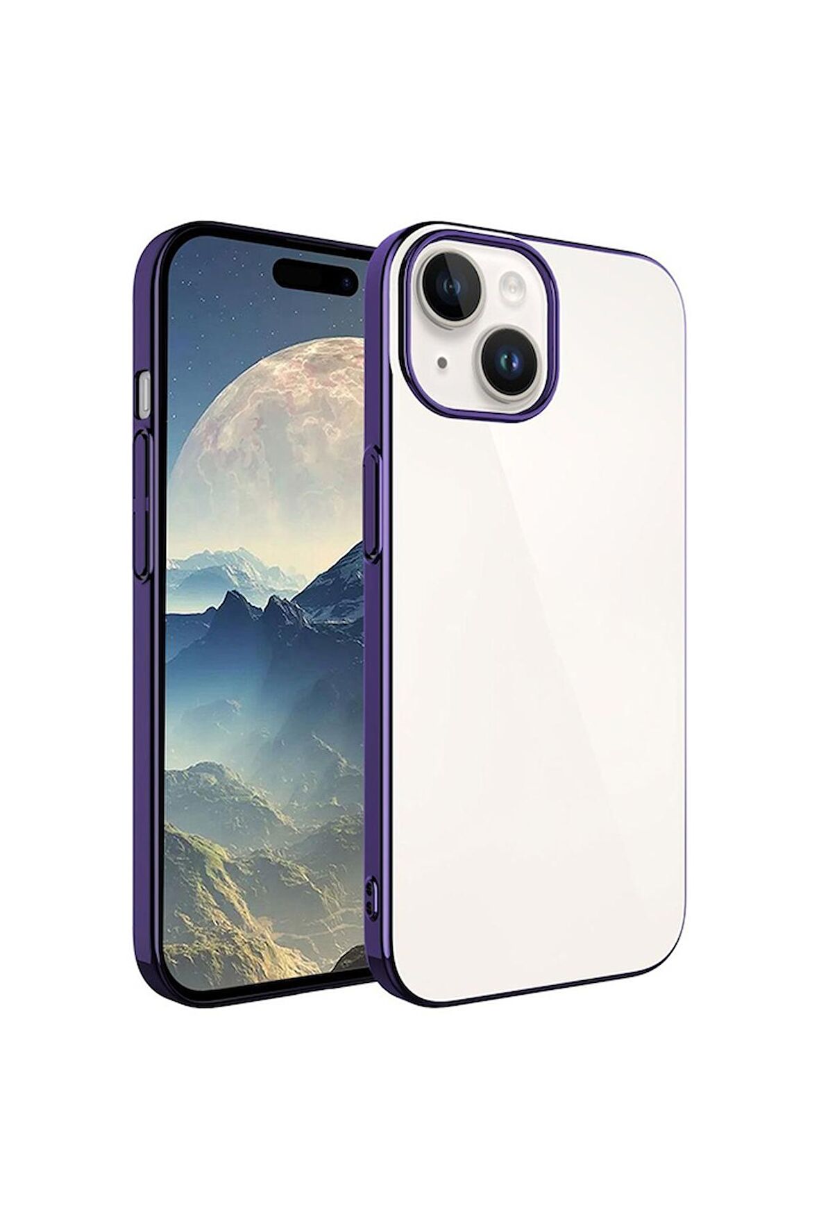 Apple iPhone 15 Uyumlu Kılıf Sert PC Renkli Çerçeveli Riksos Kapak Derin Mor