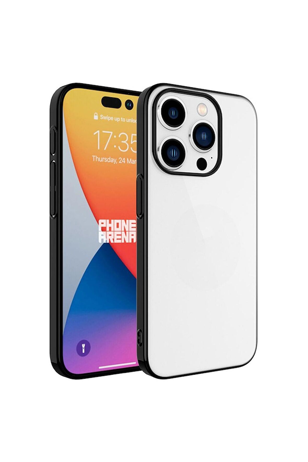 Apple iPhone 15 Pro Uyumlu Kılıf Sert PC Renkli Çerçeveli Riksos Kapak Siyah
