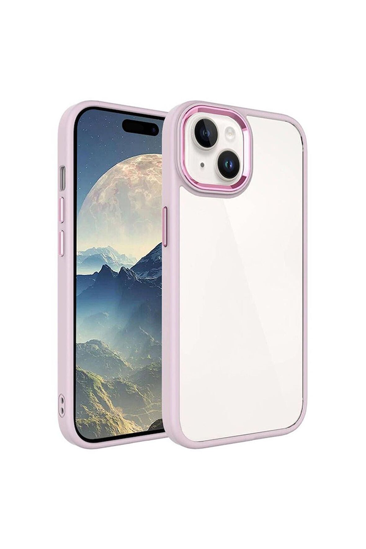 Apple iPhone 15 Uyumlu Kılıf Krom Kapak Pembe Açık
