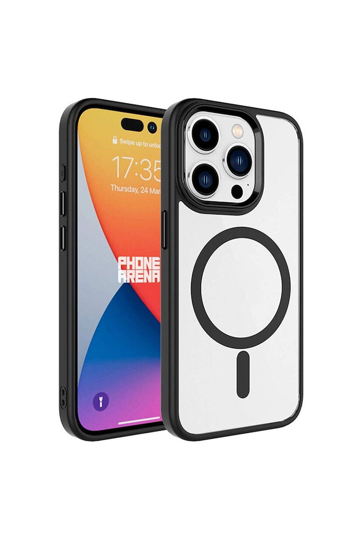 Apple iPhone 15 Pro Max Uyumlu Kılıf Wireless Şarj Özellikli Krom Magsafe Silikon Kapak Siyah