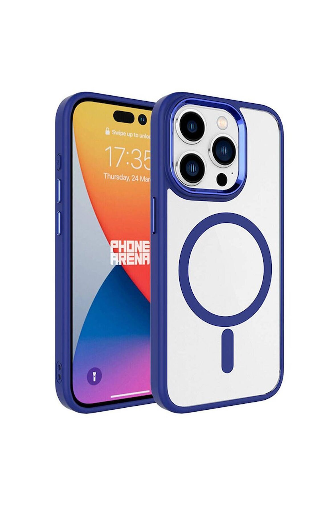 Apple iPhone 15 Pro Max Uyumlu Kılıf Wireless Şarj Özellikli Krom Magsafe Silikon Kapak Lacivert