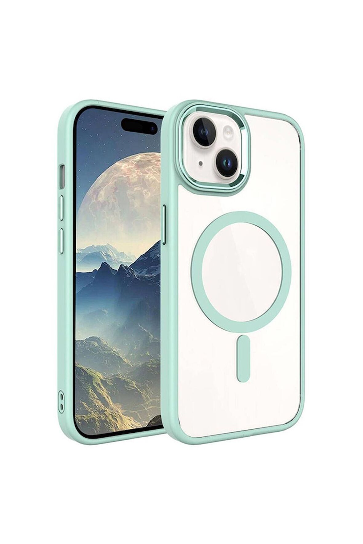 Apple iPhone 15 Plus Uyumlu Kılıf Wireless Şarj Özellikli Krom Magsafe Silikon Kapak Yeşil