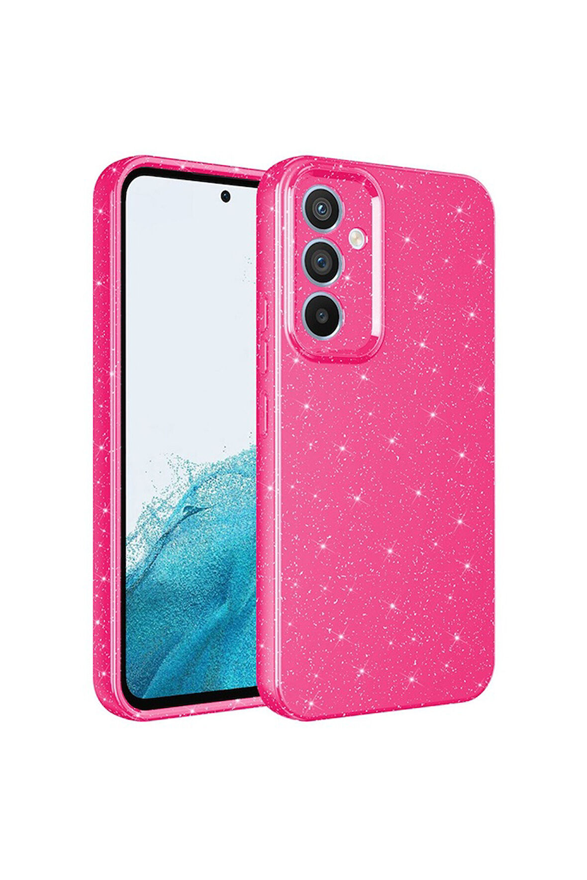 Samsung Galaxy A34 Uyumlu Kılıf Kamera Korumalı Simli Lüks Koton Kapak Pembe Koyu
