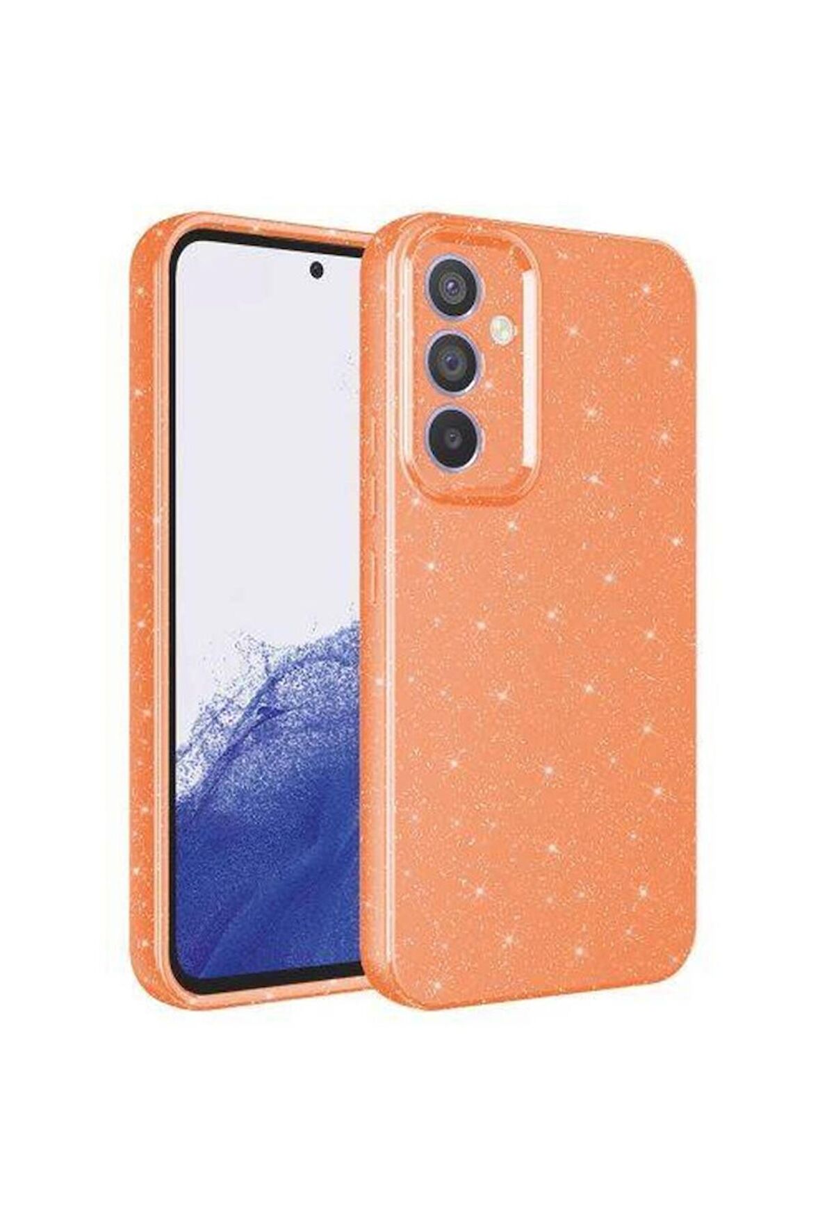 Samsung Galaxy A54 Uyumlu Kılıf Kamera Korumalı Simli Lüks Koton Kapak Turuncu