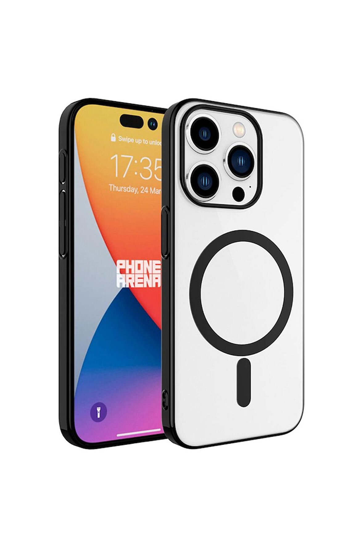 Apple iPhone 15 Pro Uyumlu Kılıf Wireless Şarj Özellikli Pixel Magsafe Kapak Siyah