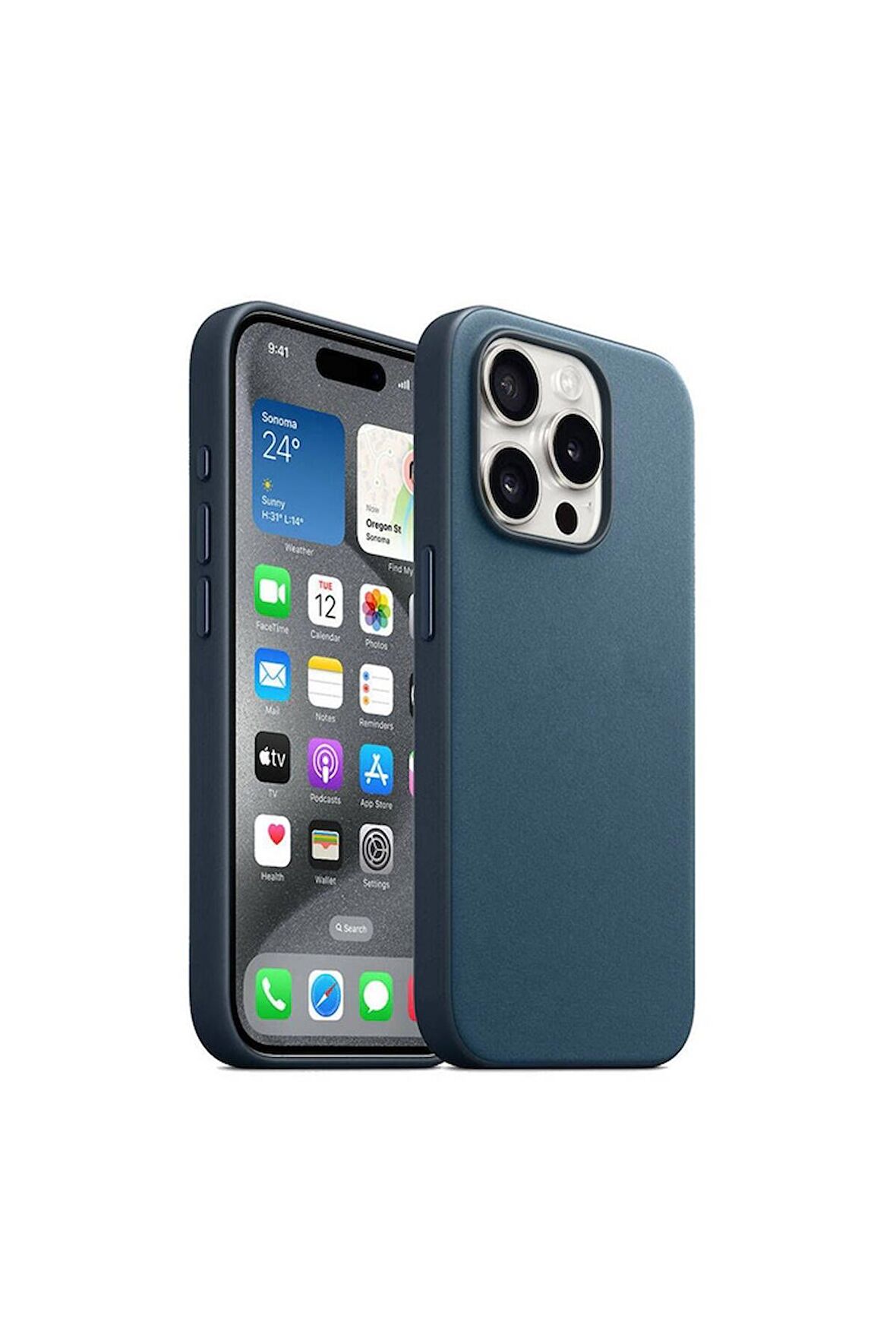 Apple iPhone 15 Pro Uyumlu Kılıf Magsafe Şarj Özellikli Mikro Fiber Optimal Kapak Mavi