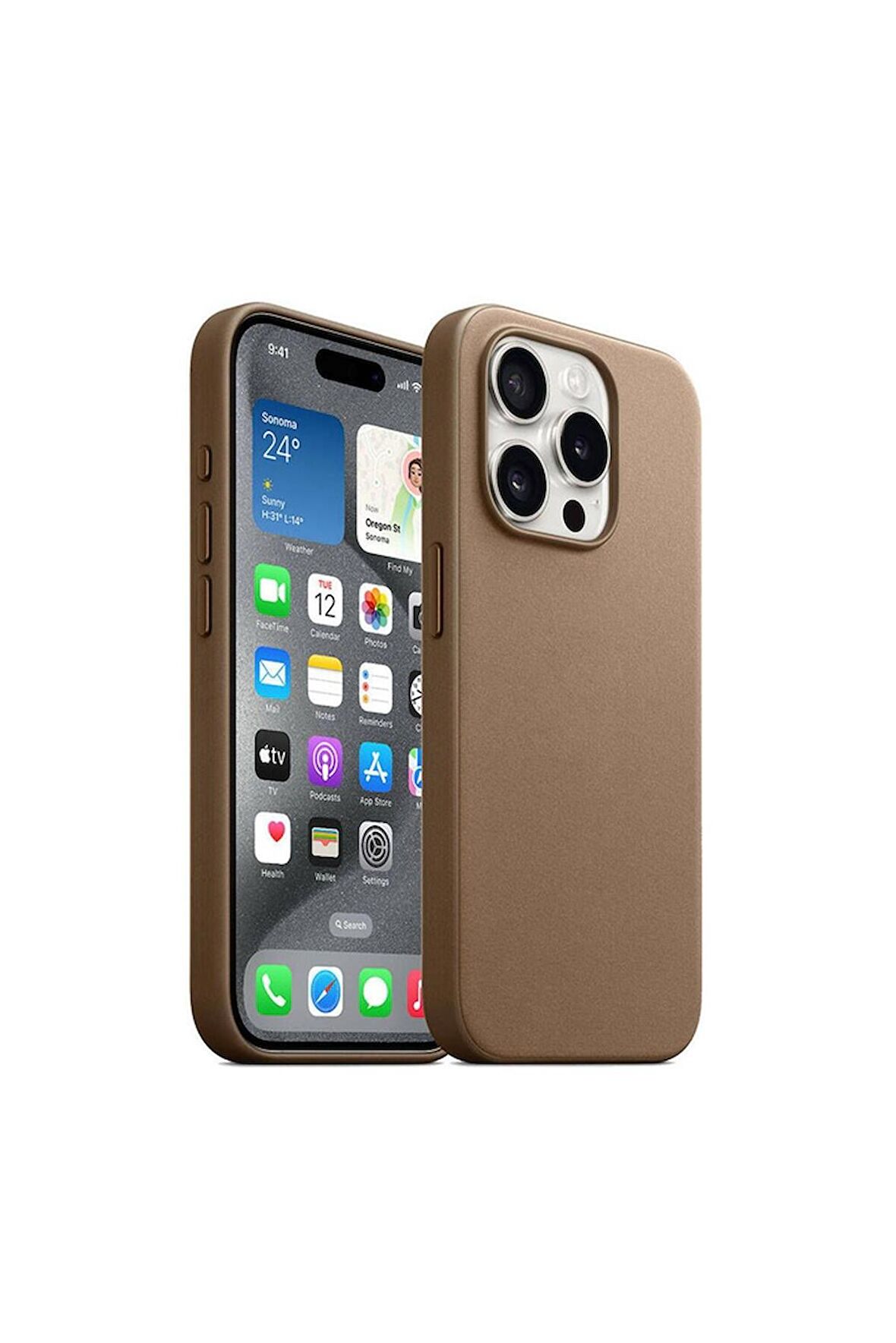 Apple iPhone 15 Pro Uyumlu Kılıf Magsafe Şarj Özellikli Mikro Fiber Optimal Kapak Kahverengi