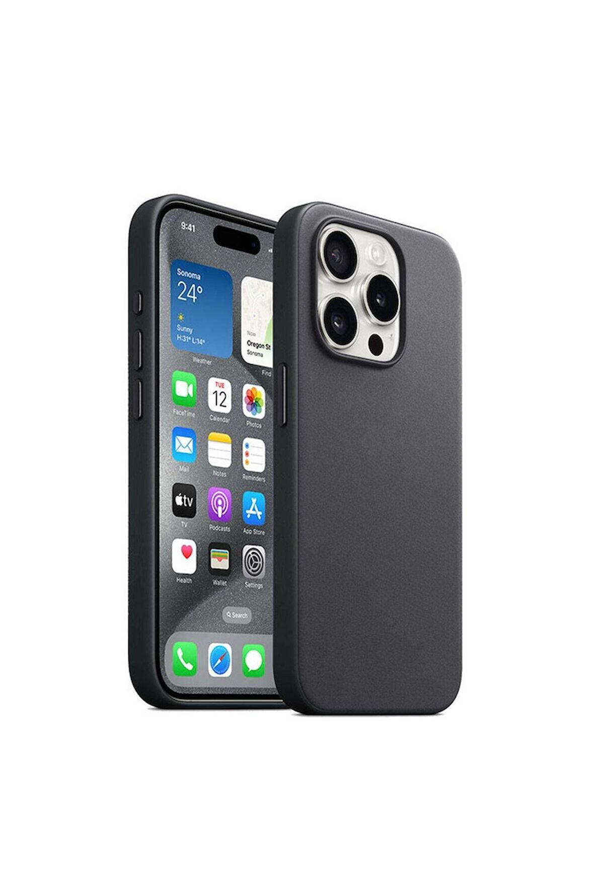 Apple iPhone 15 Pro Max Uyumlu Kılıf Magsafe Şarj Özellikli Mikro Fiber Optimal Kapak Siyah
