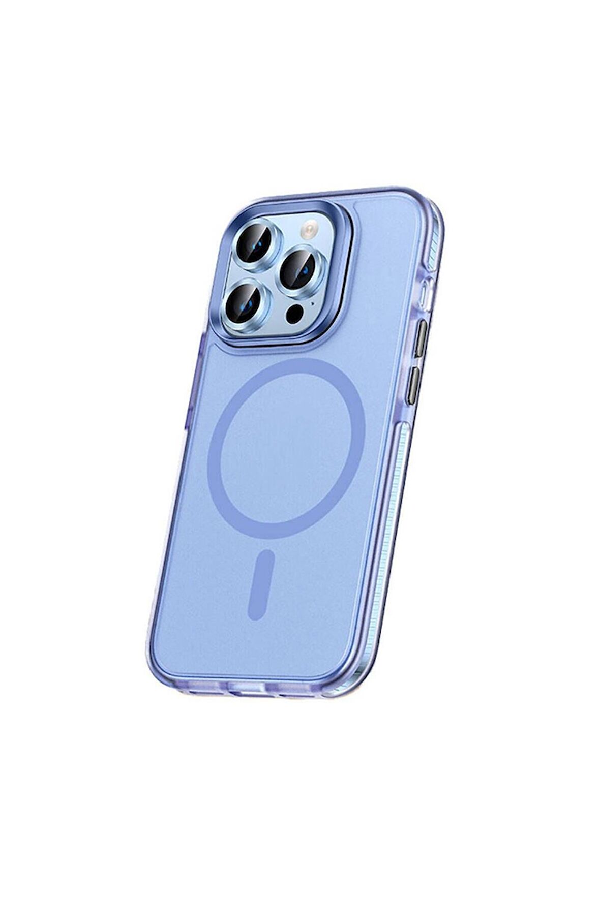 Apple iPhone 15 Pro Max Uyumlu Kılıf Airbagli Magsafe Wireless Şarj Özellikli Lens Koruyuculu Klaptika Kapak Mavi