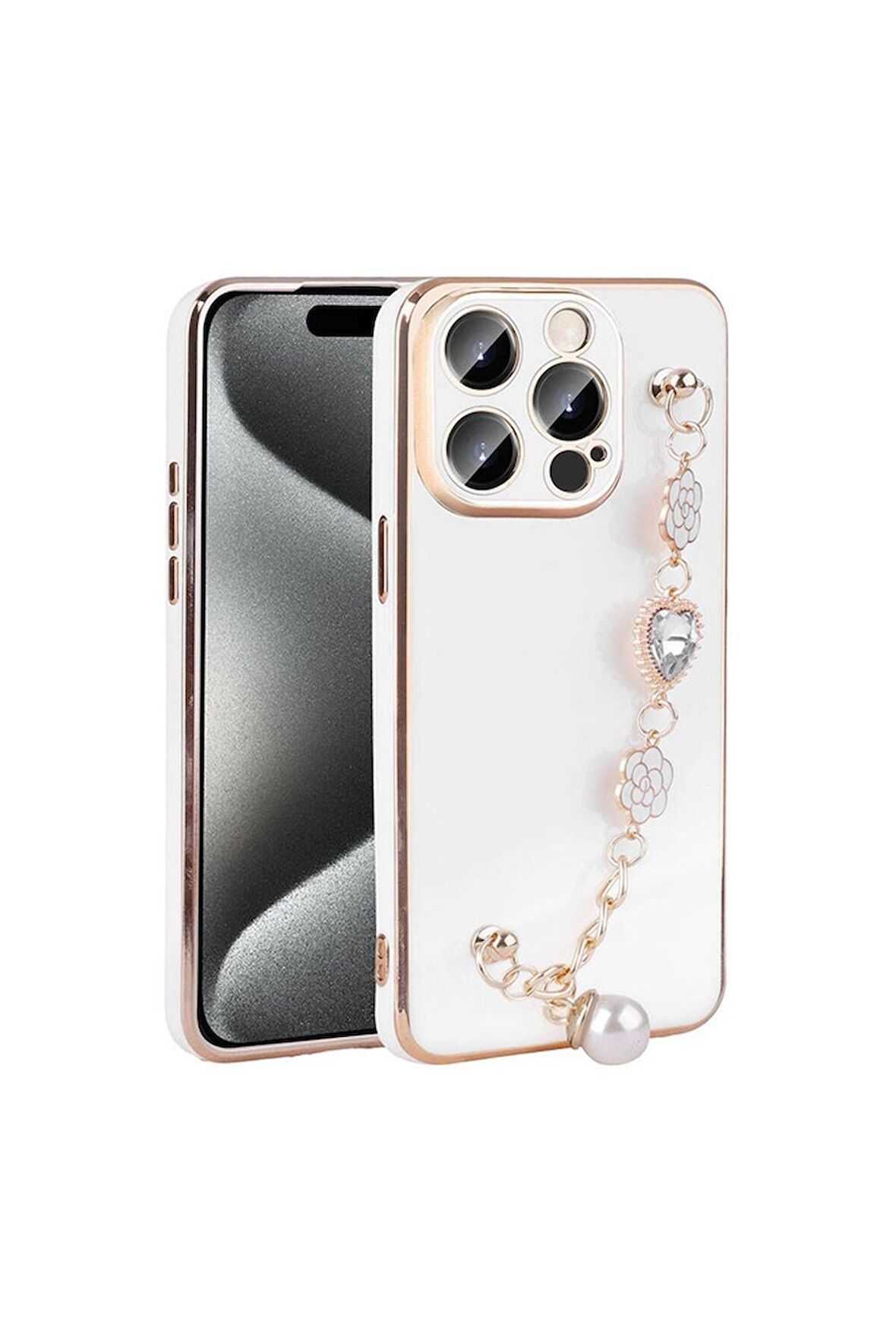 Apple iPhone 15 Pro Uyumlu Kılıf El Tutamaçlı Kamera Korumalı Taka Silikon Kapak Beyaz