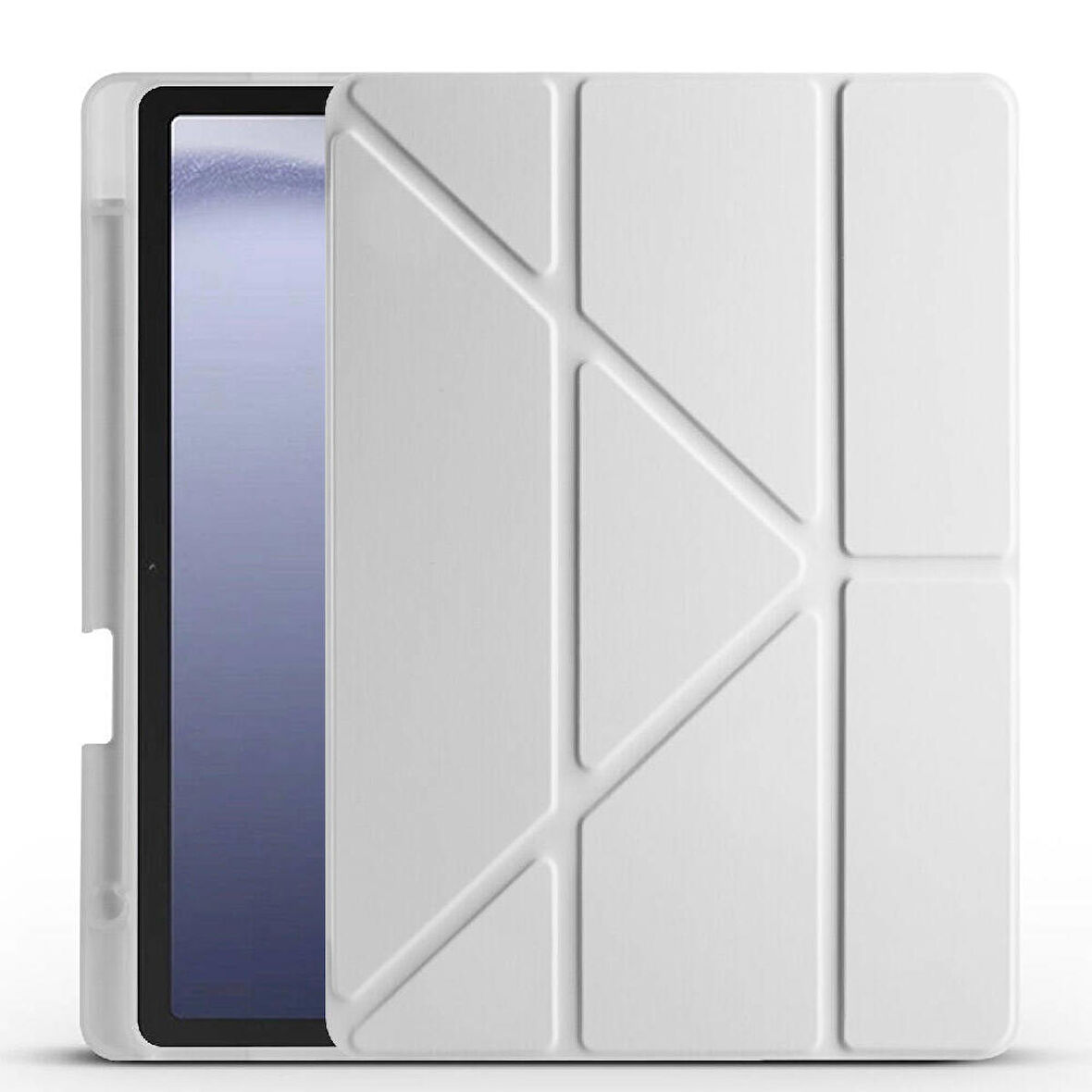 Samsung Galaxy Tab A9 Uyumlu Tablet Kılıfı Tri Folding Kalem Bölmeli Standlı Kılıf Gri