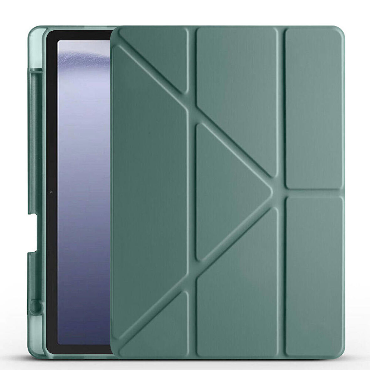 Samsung Galaxy Tab A9 Uyumlu Tablet Kılıfı Tri Folding Kalem Bölmeli Standlı Kılıf Koyu Yeşil