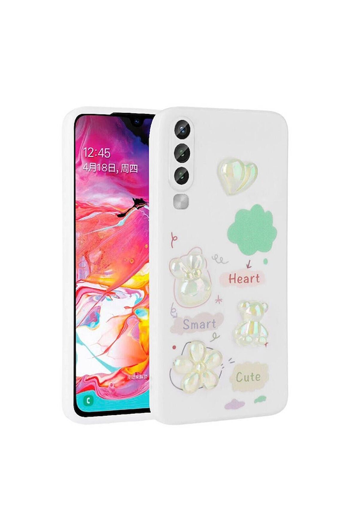 Samsung Galaxy A70 Uyumlu Kılıf Kabartma Figürlü Parlak Toys Silikon Kapak Beyaz