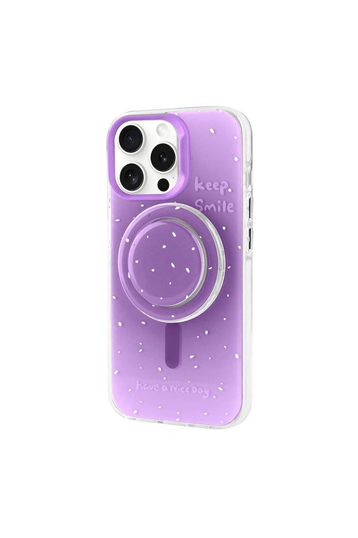 Apple iPhone 15 Pro Uyumlu Kılıf Magsafe Şarj Özellikli Tak-Çıkar Pop Soketli Tiktok Kapak Mor