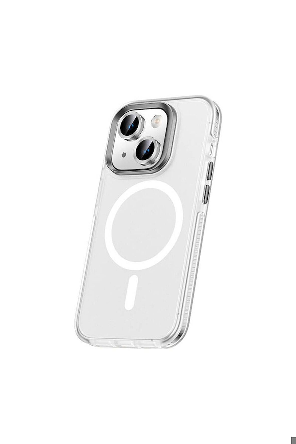 Apple iPhone 15 Plus Uyumlu Kılıf Airbagli Magsafe Wireless Şarj Özellikli Lens Koruyuculu Klaptika Kapak Renksiz