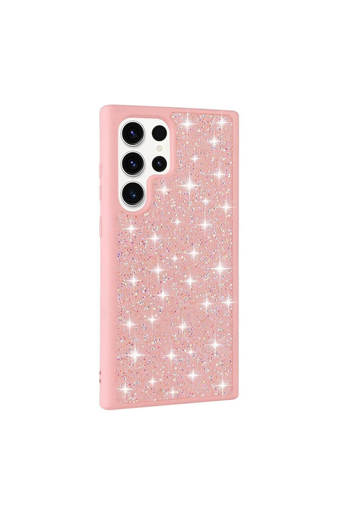 Samsung Galaxy S23 Ultra Uyumlu Kılıf Parlak Taşlı Tasarım Pırlanta Kapak Pembe