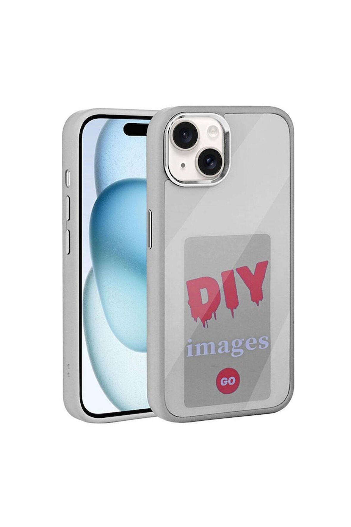 Apple iPhone 15 Uyumlu Kılıf Ekranı Yansıtan Akıllı NFC Kapak Gri