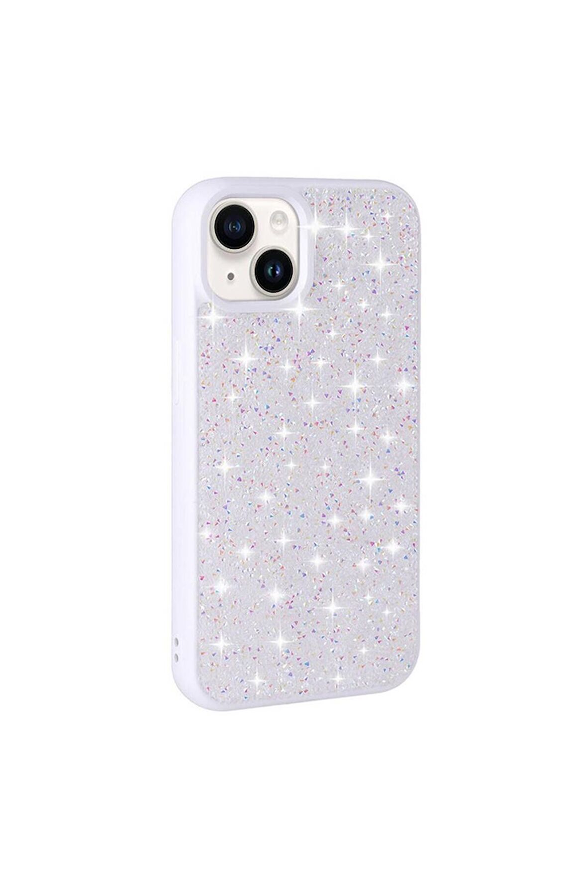 Apple iPhone 13 Uyumlu Kılıf Parlak Taşlı Tasarım Pırlanta Kapak Beyaz