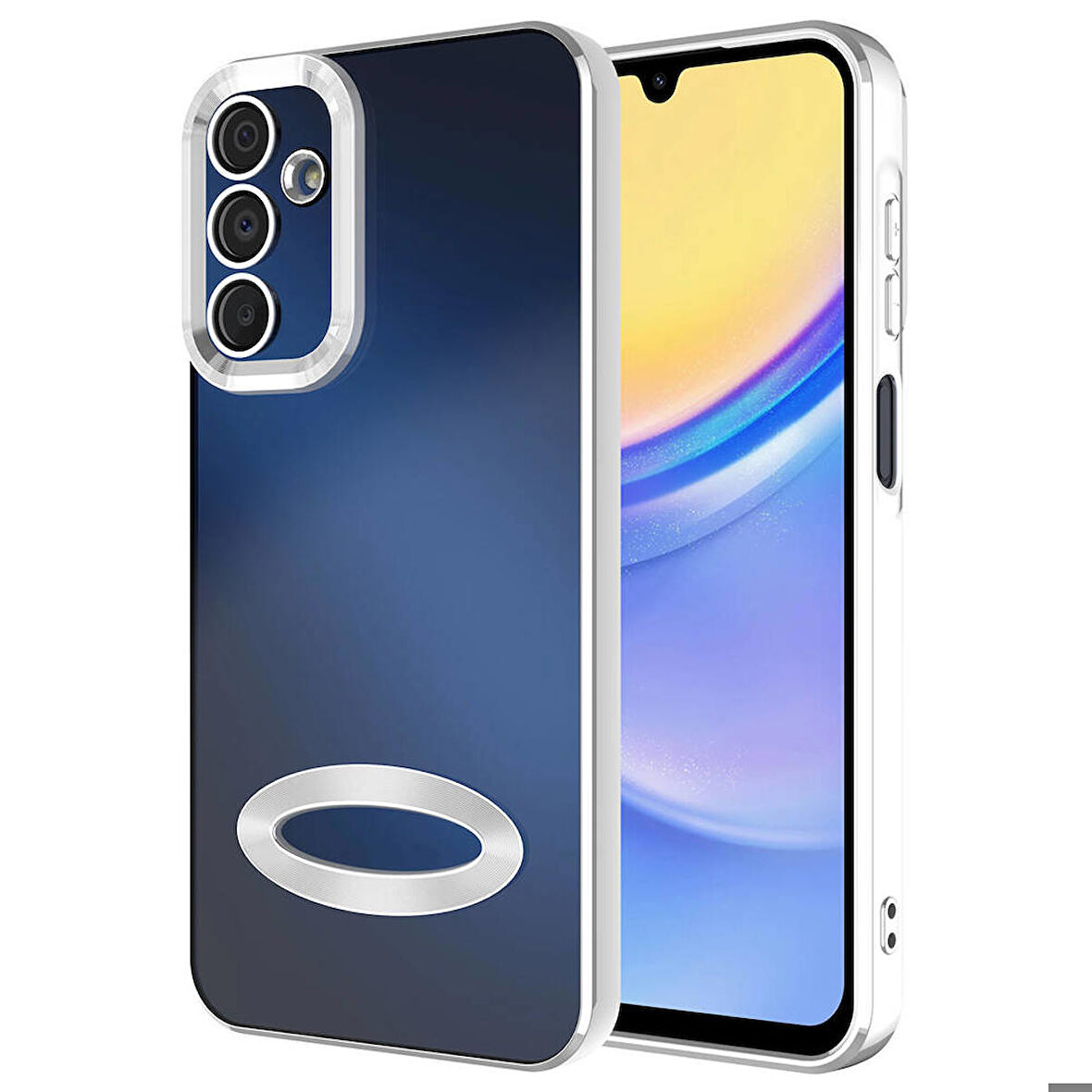 Samsung Galaxy A25 Uyumlu Kılıf Kamera Korumalı Logo Gösteren Omega Kapak Gümüş