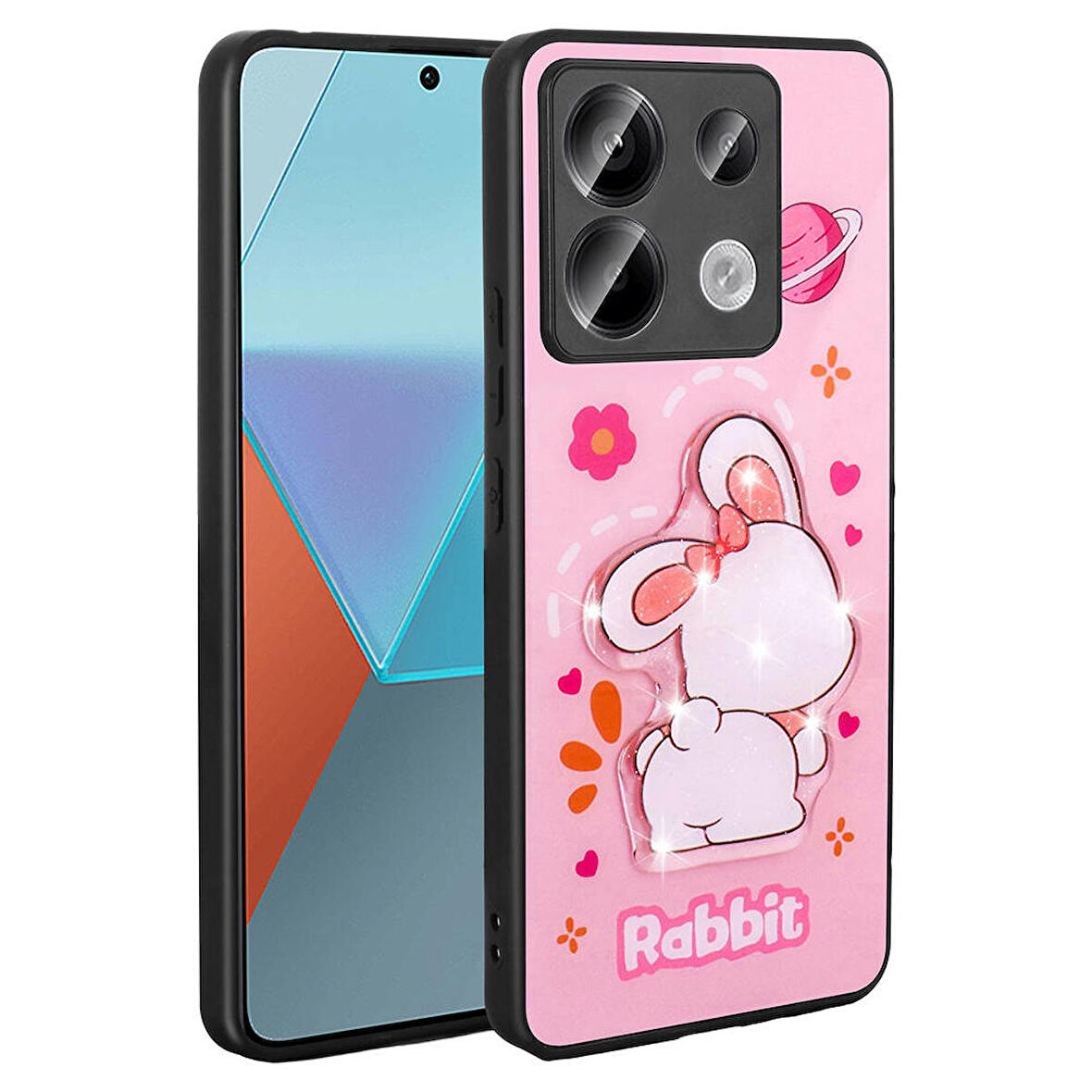 Xiaomi Redmi Note 13 Pro 5G Uyumlu Kılıf Parlayan Kabartmalı İkonik Figürlü Amas Silikon Kapak Pembe