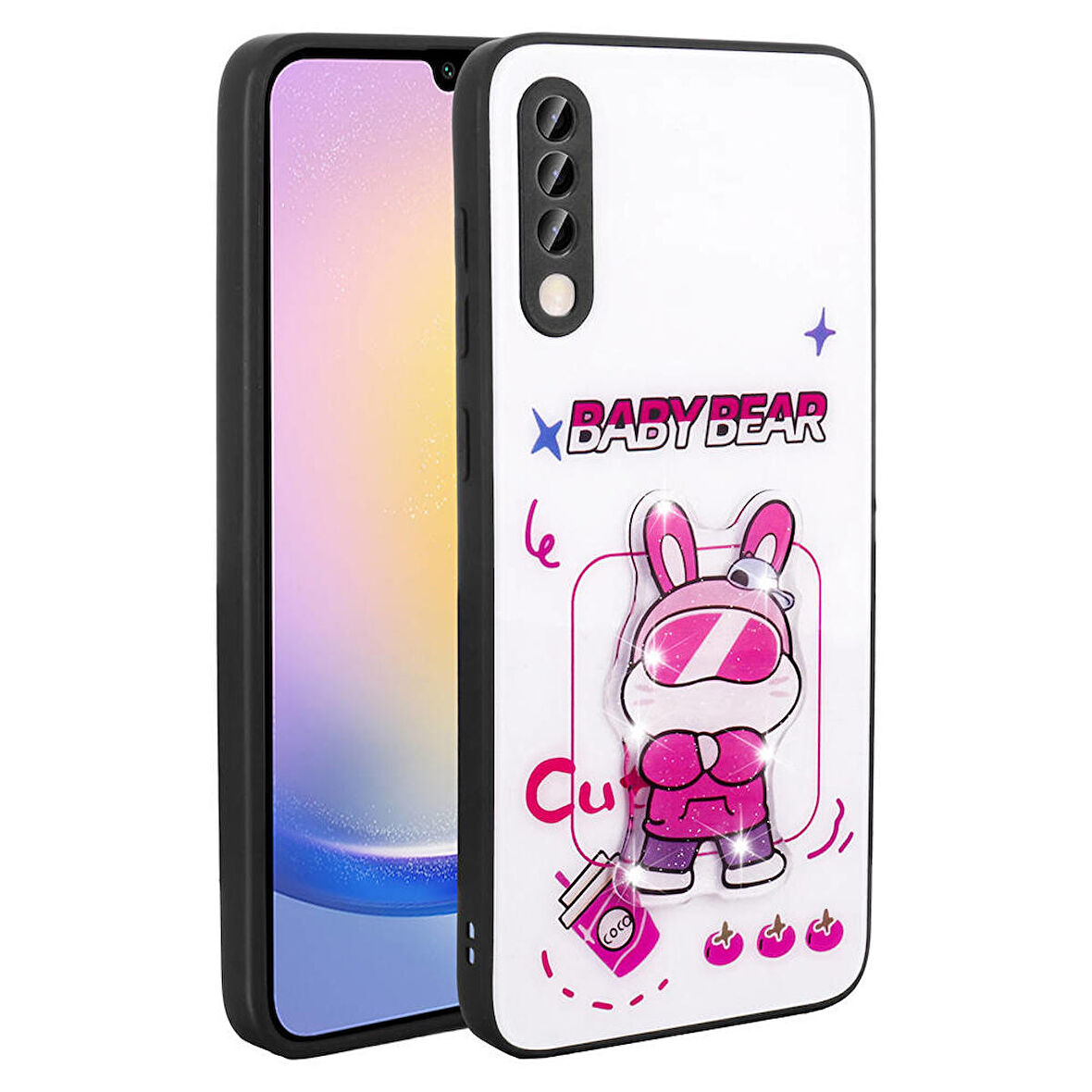 Samsung Galaxy A70 Uyumlu Kılıf Parlayan Kabartmalı İkonik Figürlü Amas Silikon Kapak Beyaz