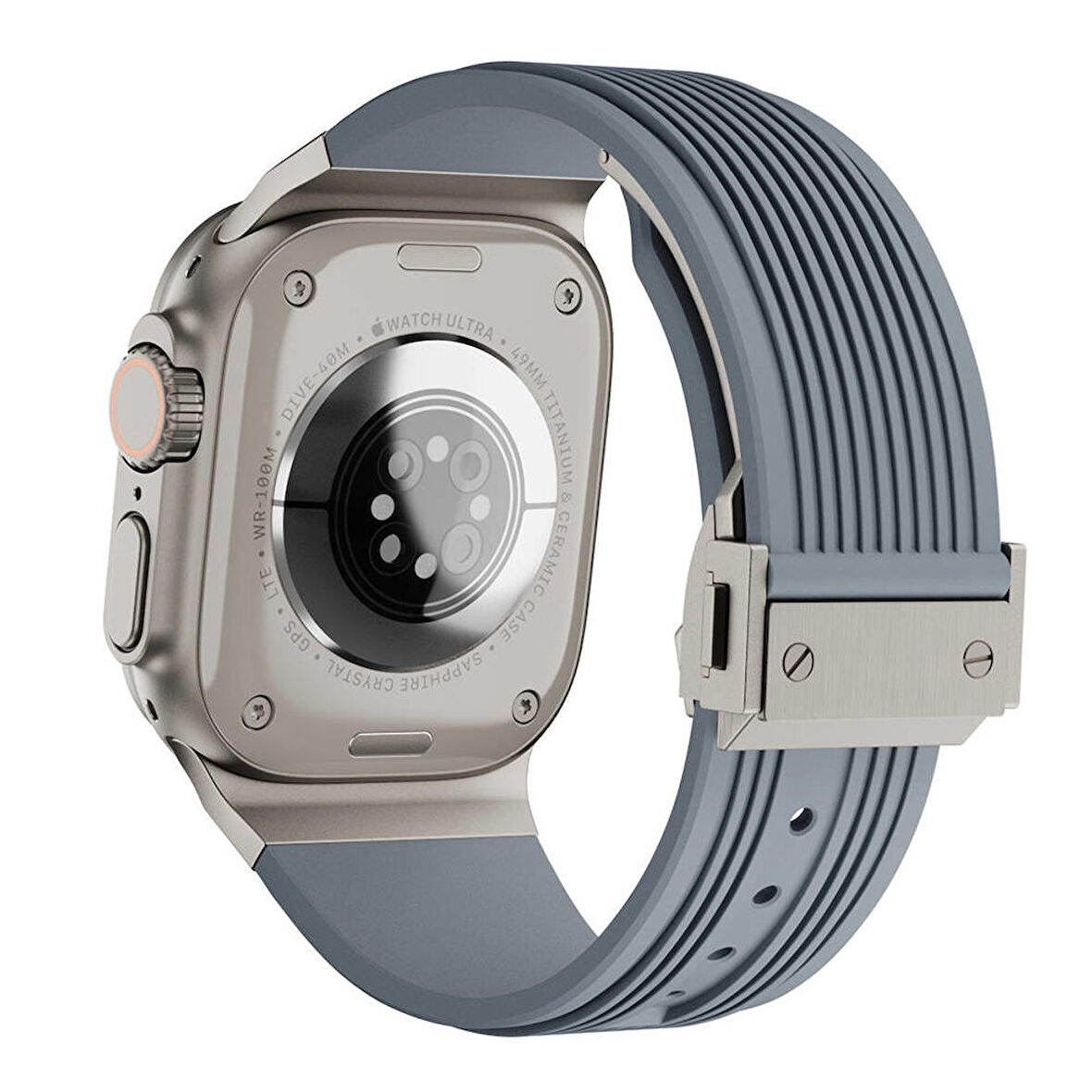 Apple Watch Seri 4/5/6/7/8/9 Se 42-44-45 Mm Uyumlu Silikon Kordon Metal Klipsli Luxury Kayış KRD-113 Gri