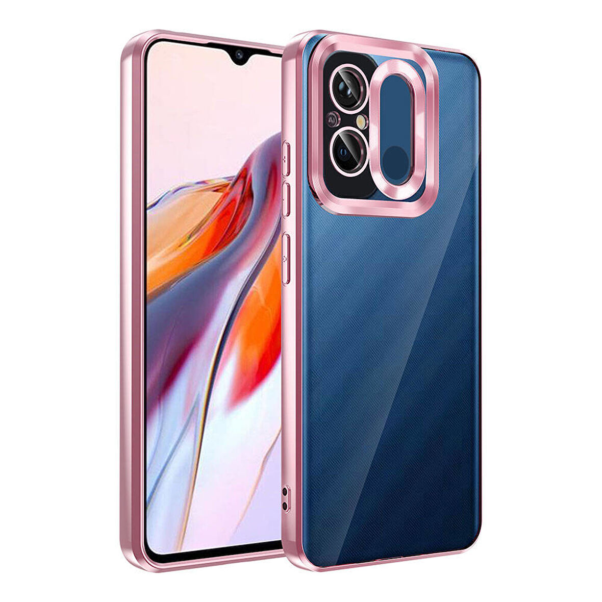 Xiaomi Redmi 12C Uyumlu Kılıf Kamera Korumalı Logo Gösteren Omega Kapak Rose Gold