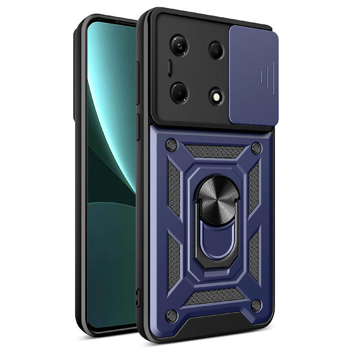 Infinix Note 30 4G Uyumlu Kılıf Magnetik Standlı Kamera Korumalı Sürgülü Vega Kapak Mavi