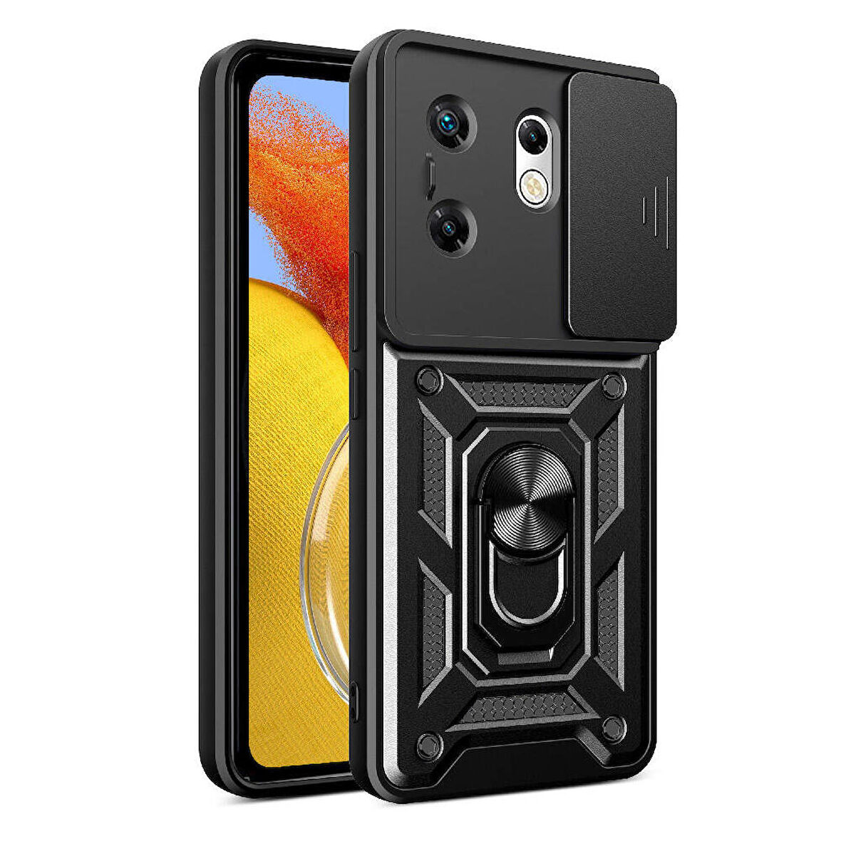 Infinix Zero 30 4G Uyumlu Kılıf Magnetik Standlı Kamera Korumalı Sürgülü Vega Kapak Siyah