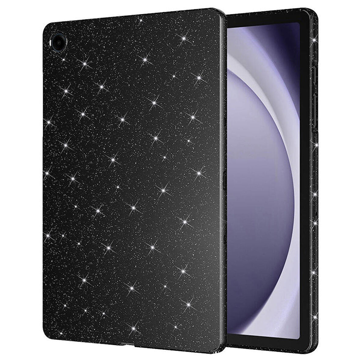 Samsung Galaxy Tab A9 Plus Uyumlu Tablet Kılıfı Simli Parlak Görünümlü Tablet Koton Kılıf Siyah